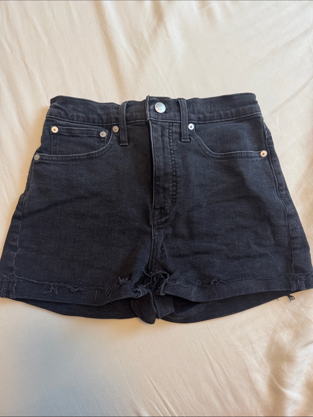 Madewell Black High-Rise Denim Shorts with Frayed Hem